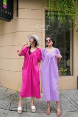 Đầm suông tay bí kèm belt linen tưng Cói Design