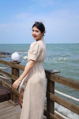 Đầm suông tay xếp nhún kèm belt Linen tưng premium Cói Design