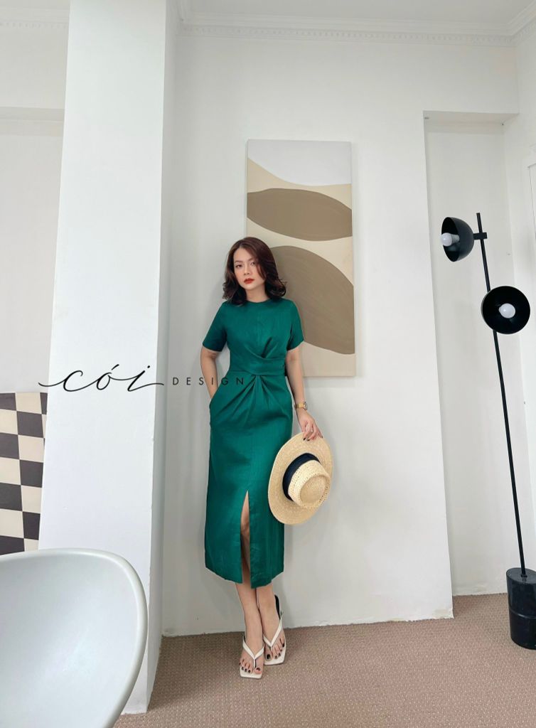 Đầm chéo eo linen tưng premium Cói Design