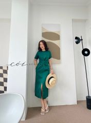 Đầm chéo eo linen tưng premium Cói Design
