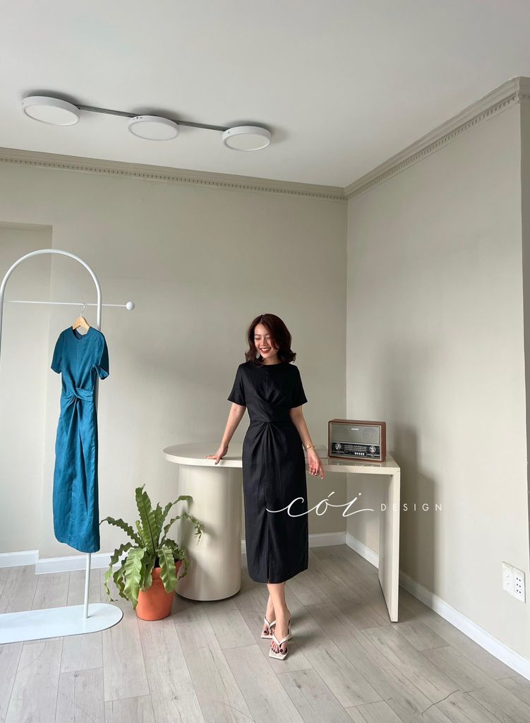 Đầm chéo eo linen tưng premium Cói Design
