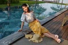 Chân váy nút bọc linen Cói Design