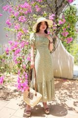 Đầm nhún ngực xẻ tà linen hàn Cói Design