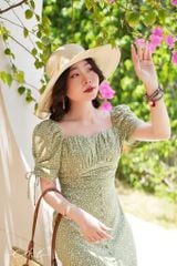 Đầm nhún ngực xẻ tà linen hàn Cói Design