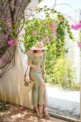 Đầm nhún ngực xẻ tà linen hàn Cói Design