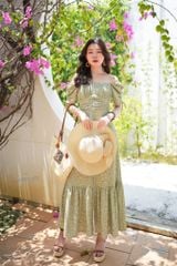 Đầm nhún ngực xẻ tà linen hàn Cói Design