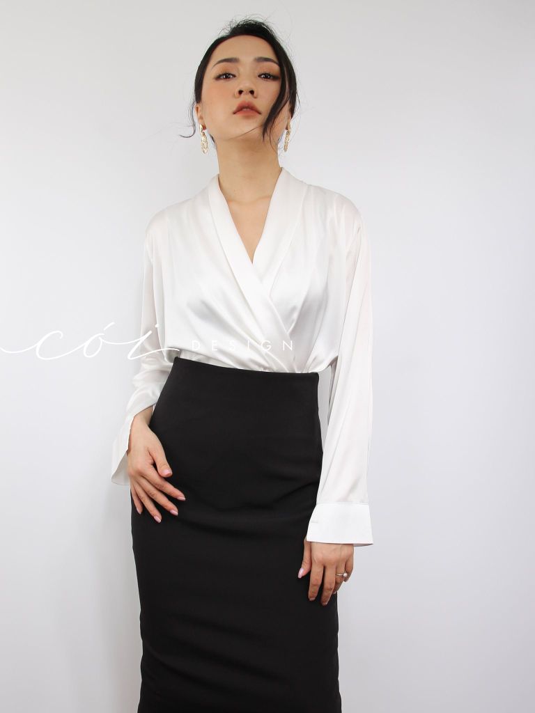 Áo sơ mi lụa đắp chéo Cói Design