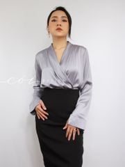 Áo sơ mi lụa đắp chéo Cói Design