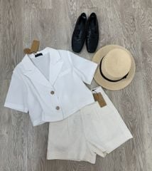 Áo croptop linen hàn 1 túi Cói Design
