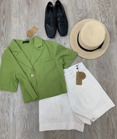 Áo croptop linen hàn 1 túi Cói Design