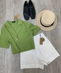 Áo croptop linen hàn 1 túi Cói Design