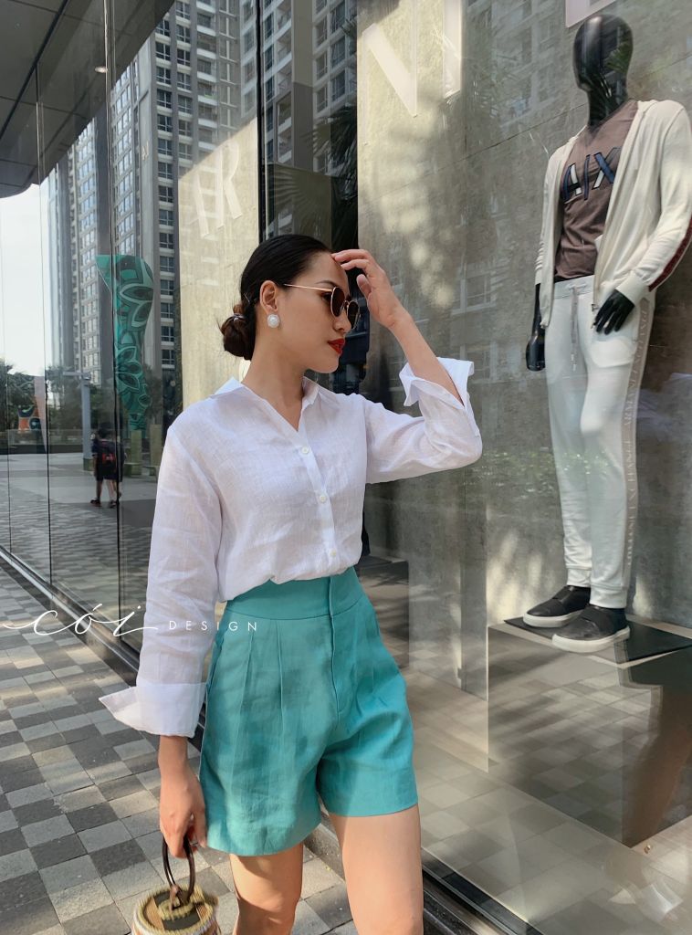 Quần short xếp ly linen Cói Design