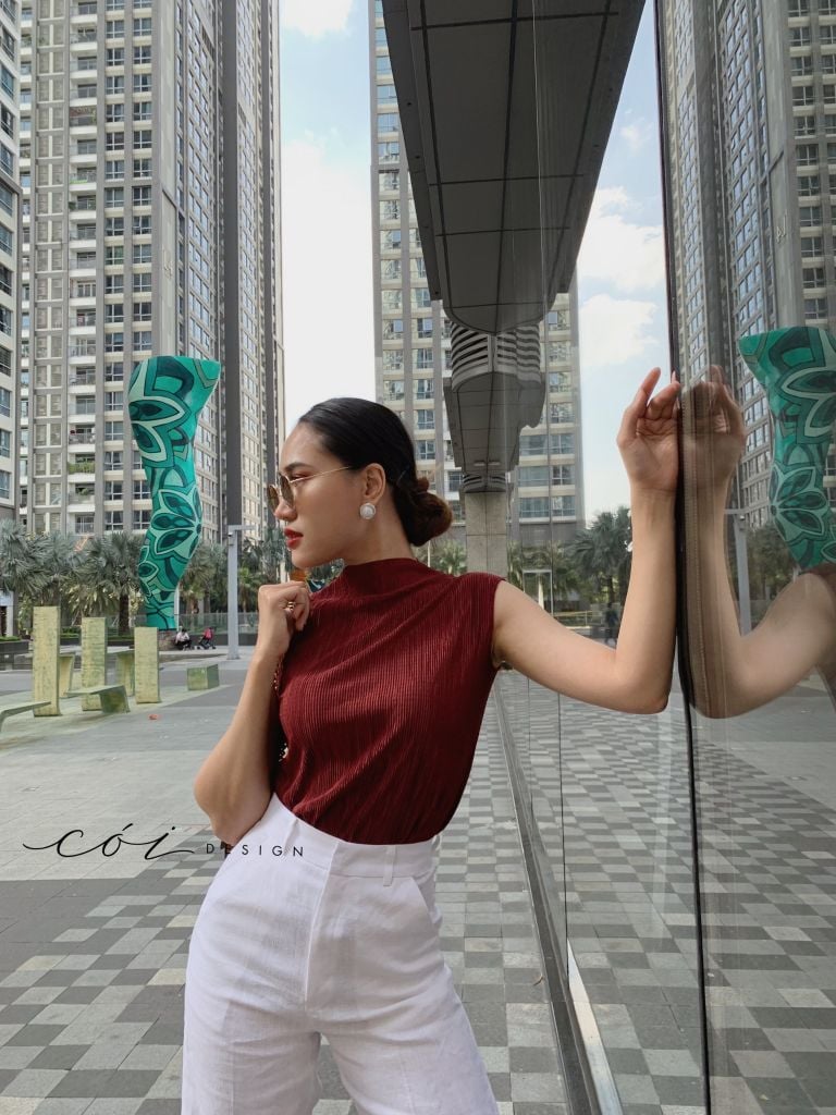 Áo cổ lọ vải dập ly Cói Design