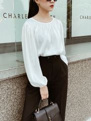 Áo lụa cổ nhún tay phồng Cói Design