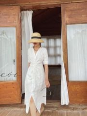 Đầm sơ mi xoắn eo linen Cói Design