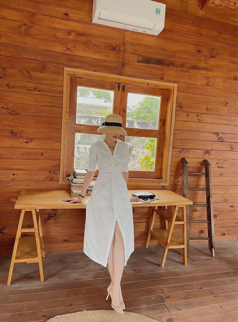 Đầm sơ mi xoắn eo linen Cói Design