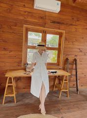 Đầm sơ mi xoắn eo linen Cói Design