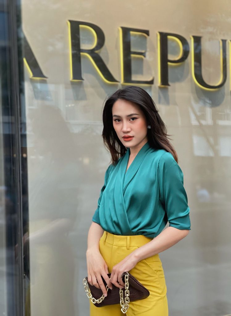 Áo sơ mi lụa đắp chéo Cói Design