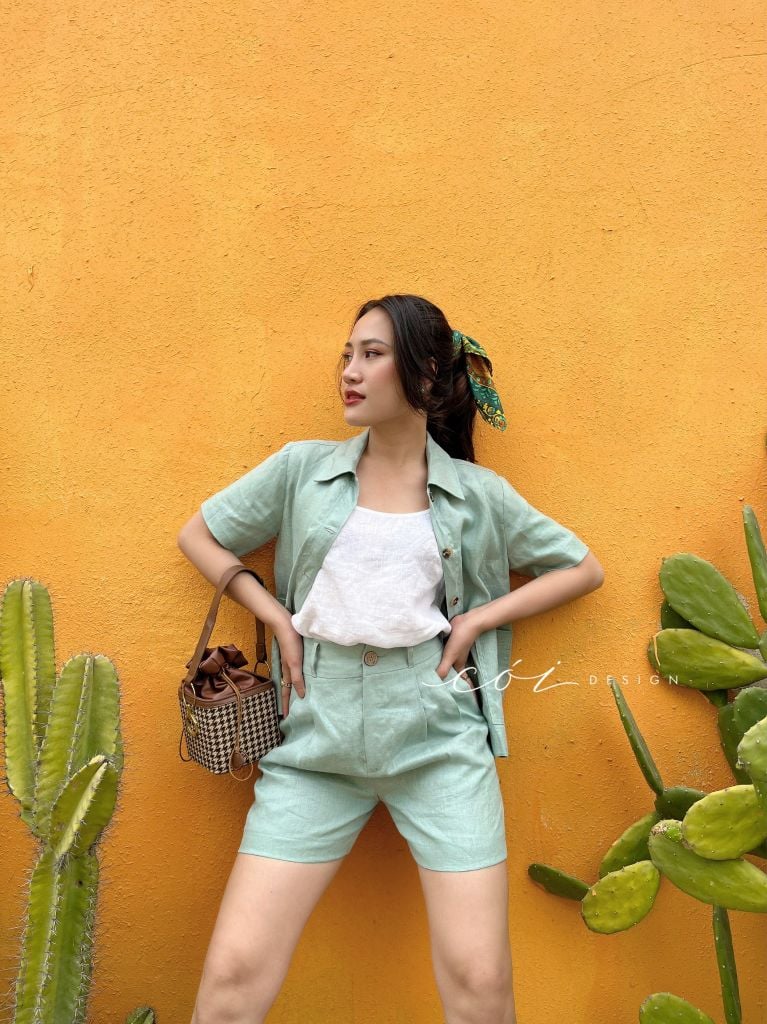 Quần short xếp ly linen Cói Design