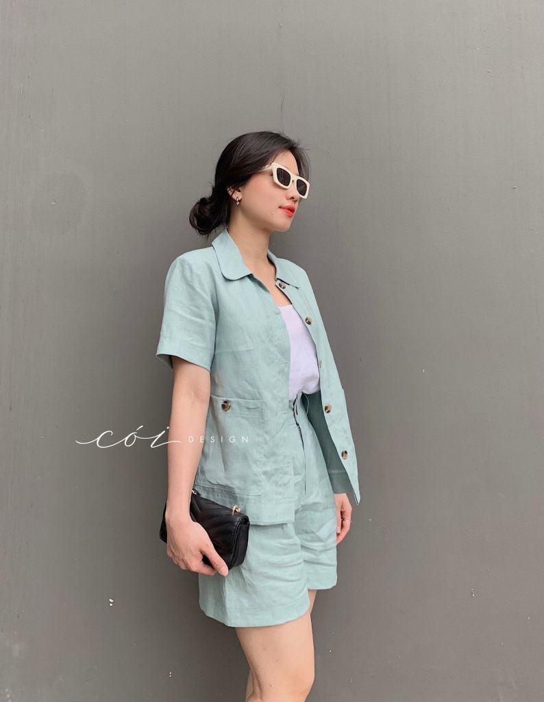 Quần short xếp ly linen Cói Design