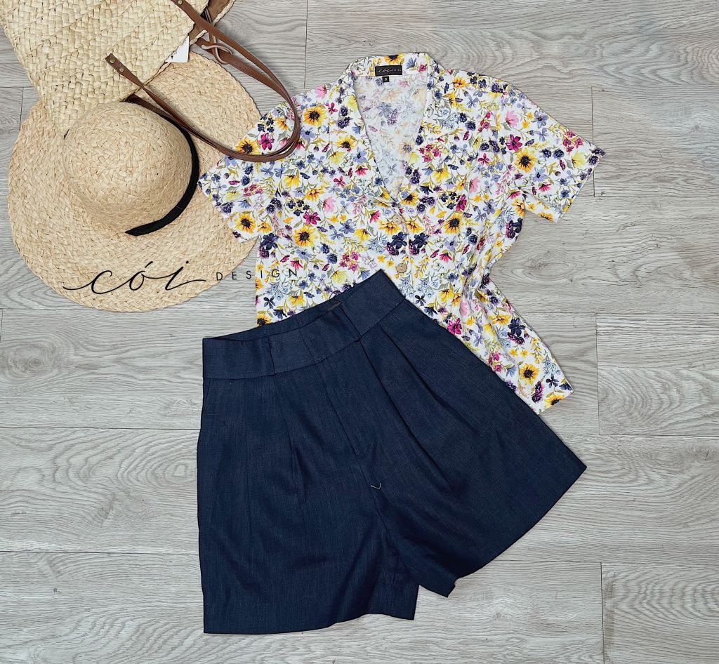 Áo danton họa tiết linen Nữ Cói Design