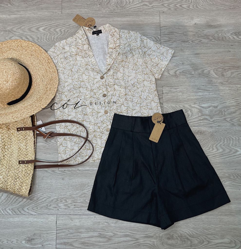 Áo danton họa tiết linen Nữ Cói Design