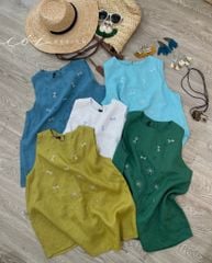 Áo linen sát nách thêu chuồn chuồn Cói Design