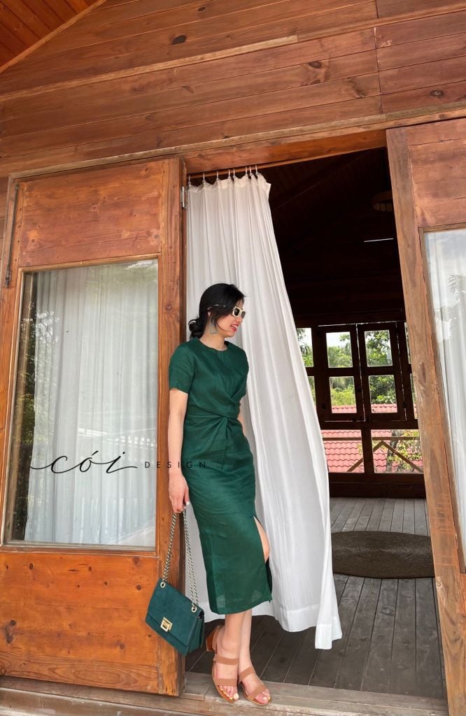 Đầm chéo eo linen tưng premium Cói Design