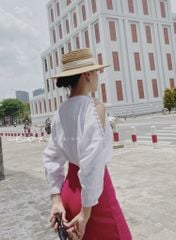 Áo nút bọc xẻ vai linen tưng premium Cói Design