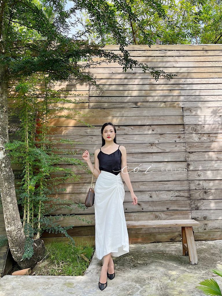 Chân váy rút dây linen tưng premium Cói Design