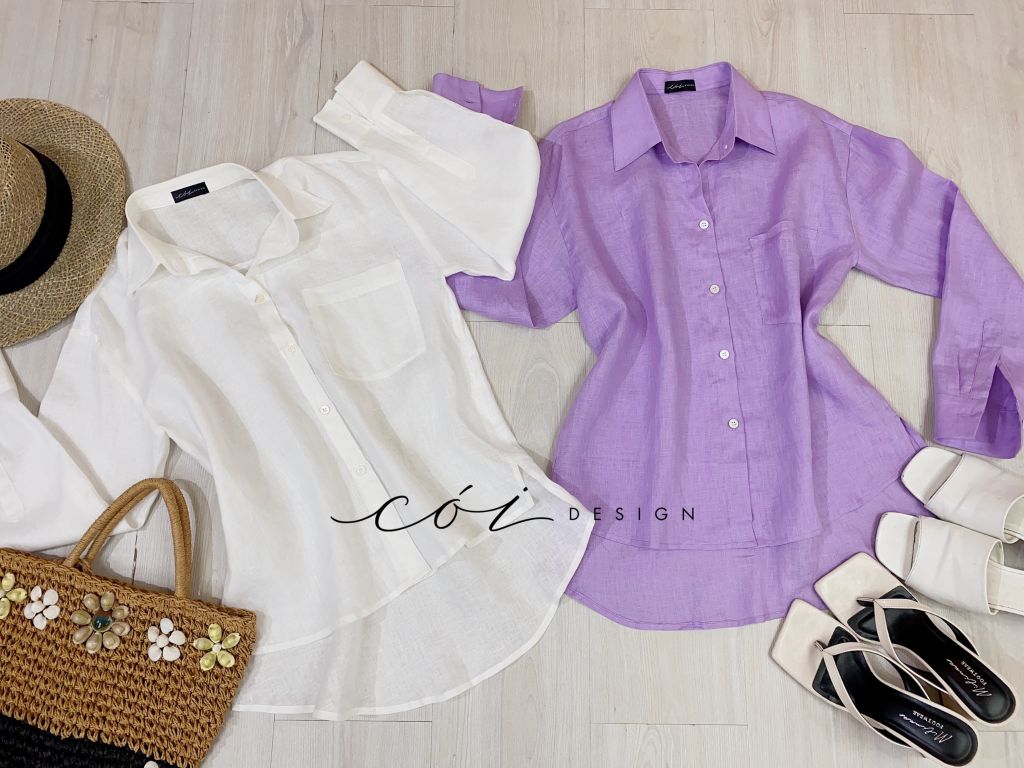 Áo sơ mi lệch vạt linen Cói Design