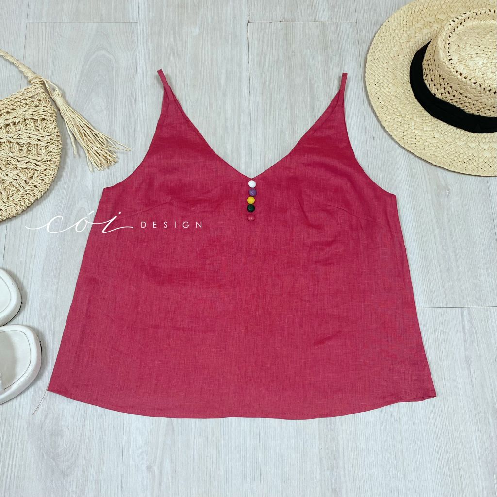 Áo 2 dây hàng nút bọc màu Linen tưng premium Cói Design