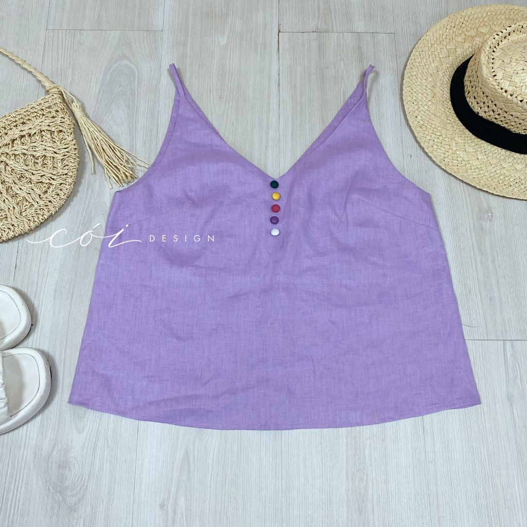 Áo 2 dây hàng nút bọc màu Linen tưng premium Cói Design