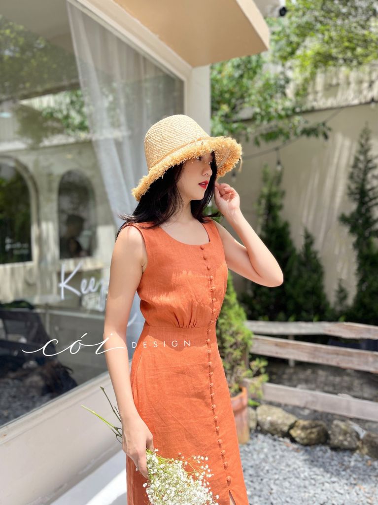 Đầm nút bọc sát nách Linen tưng premium Cói Design