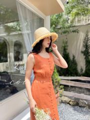 Đầm nút bọc sát nách Linen tưng premium Cói Design