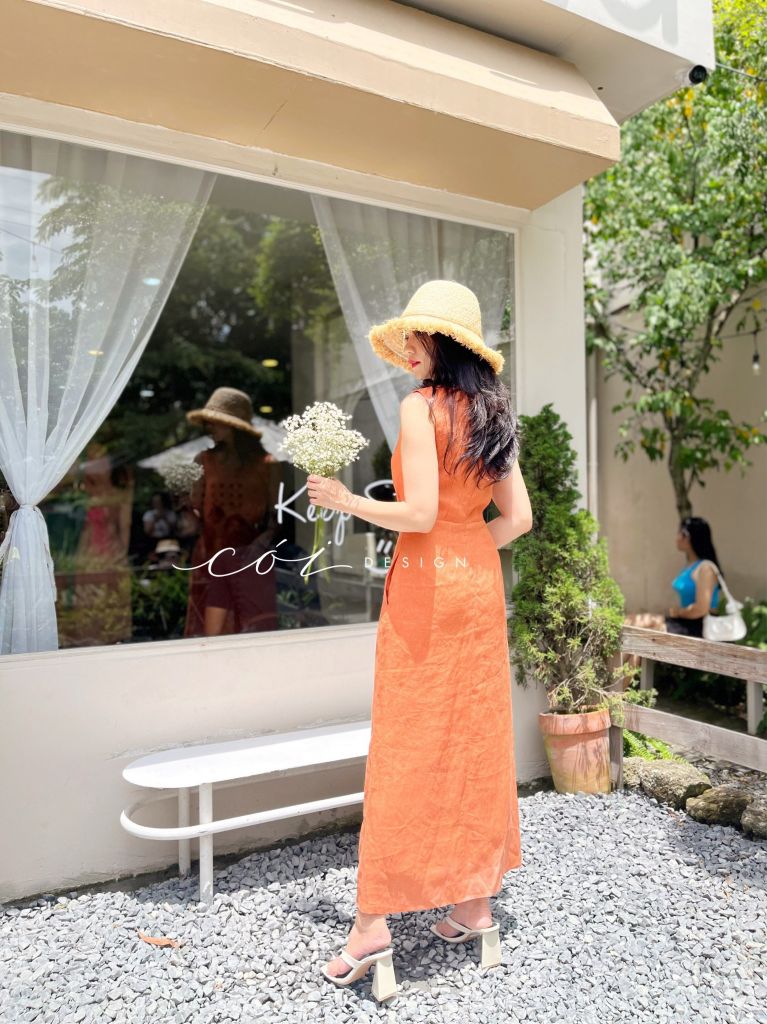 Đầm nút bọc sát nách Linen tưng premium Cói Design