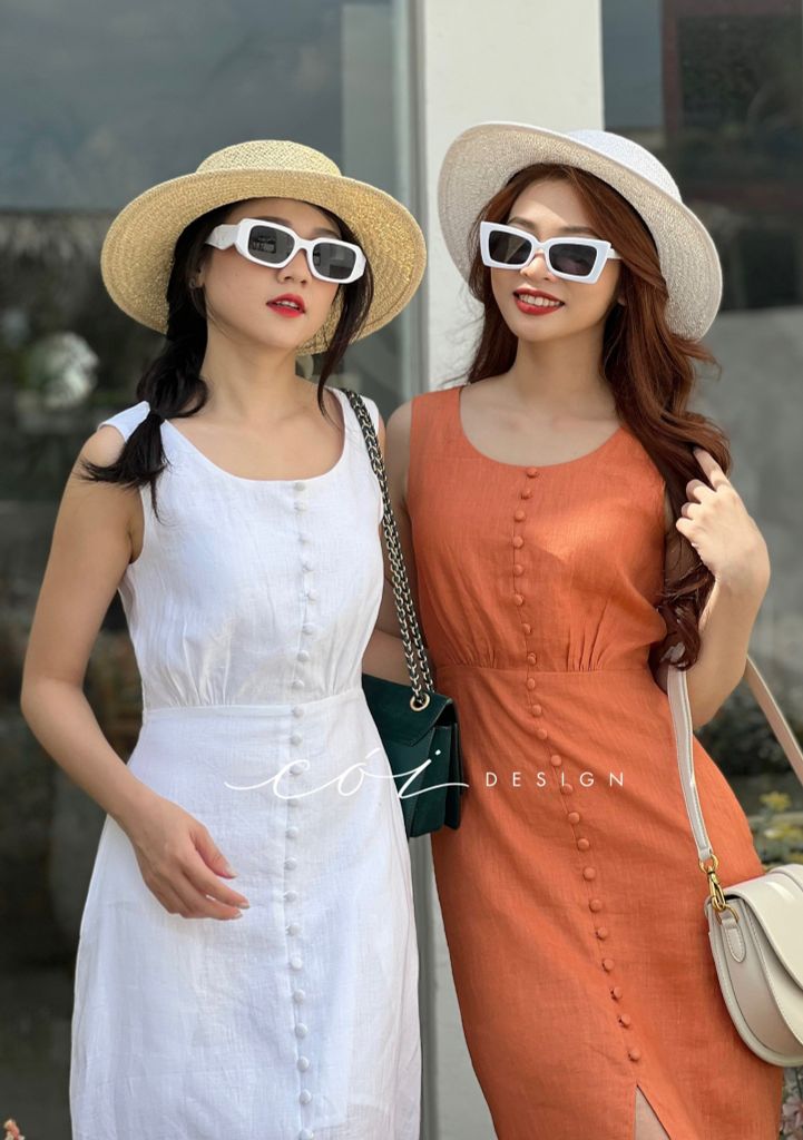 Đầm nút bọc sát nách Linen tưng premium Cói Design