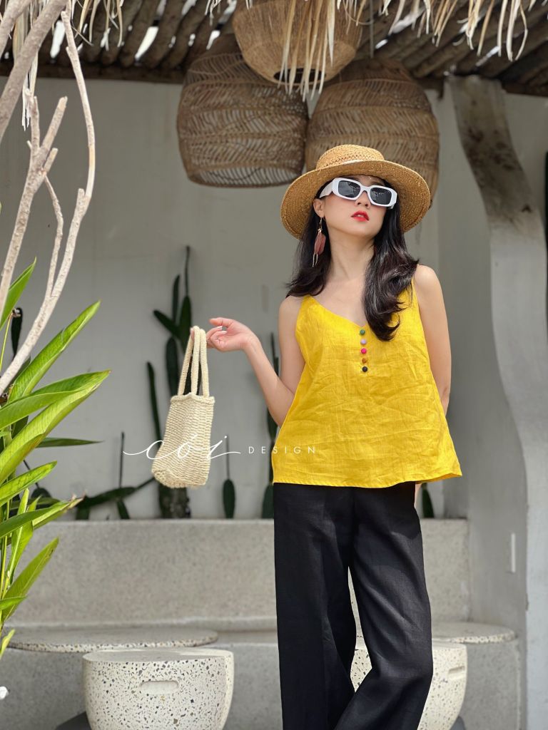 Áo 2 dây hàng nút bọc màu Linen tưng premium Cói Design