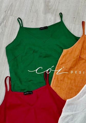 Áo 2 dây cổ tim linen tưng Cói Design