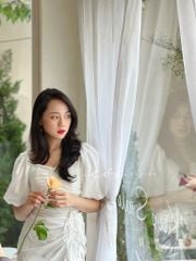 Đầm linen nhún ngực rút dây Cói Design