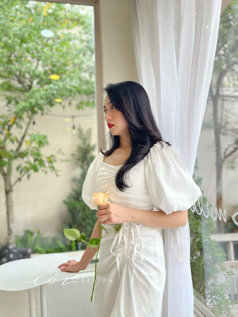 Đầm linen nhún ngực rút dây Cói Design