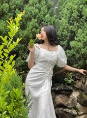 Đầm linen nhún ngực rút dây Cói Design