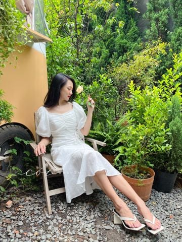 Đầm linen nhún ngực rút dây Cói Design