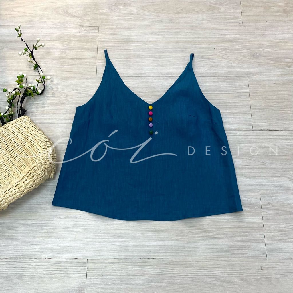 Áo 2 dây hàng nút bọc màu Linen tưng premium Cói Design