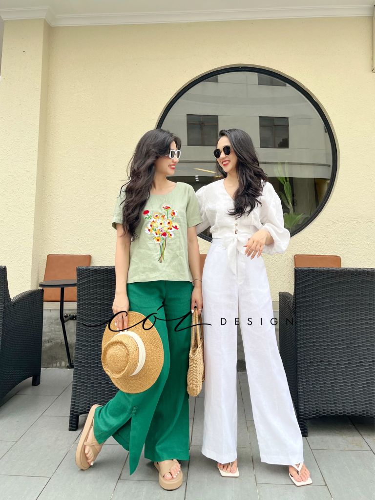 Quần ống suông linen premium 3 nút xẻ ống Cói design