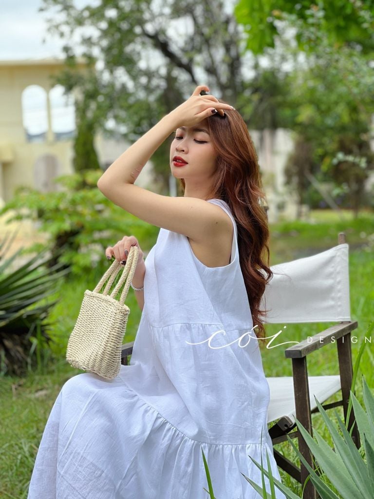 Đầm sát nách trơn tầng Linen tưng premium Cói Design