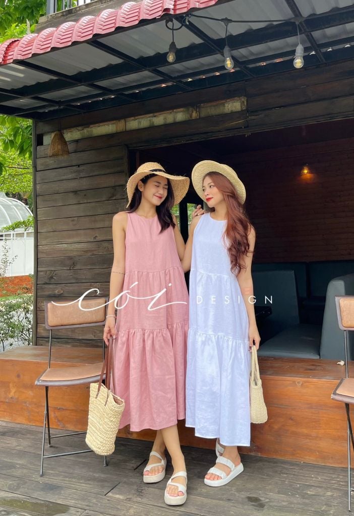 Đầm sát nách trơn tầng Linen tưng premium Cói Design