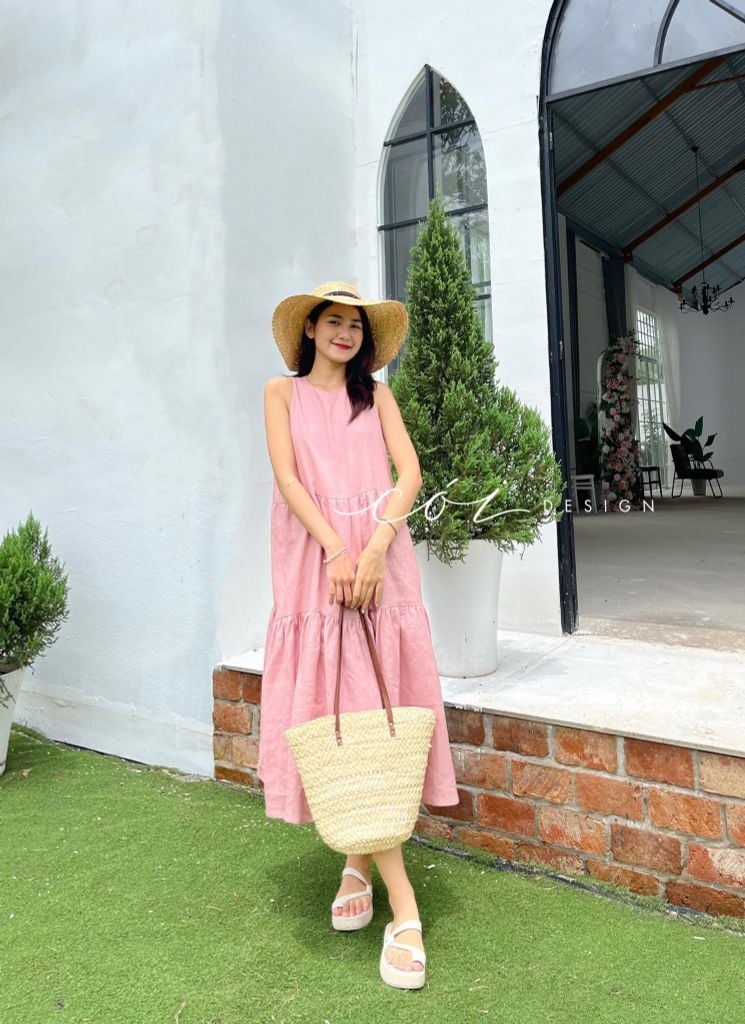 Đầm sát nách trơn tầng Linen tưng premium Cói Design
