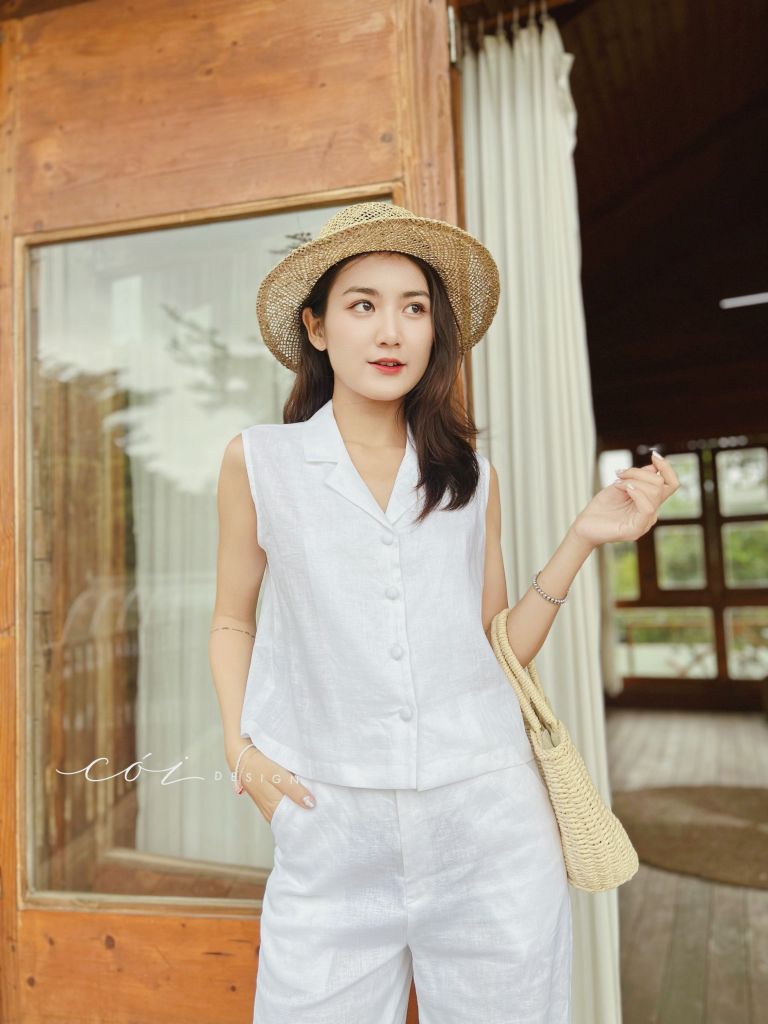 Áo sát nách nút bọc Linen tưng premium Cói Design