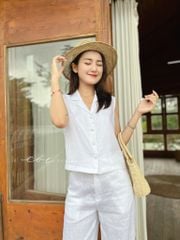 Áo sát nách nút bọc Linen tưng premium Cói Design
